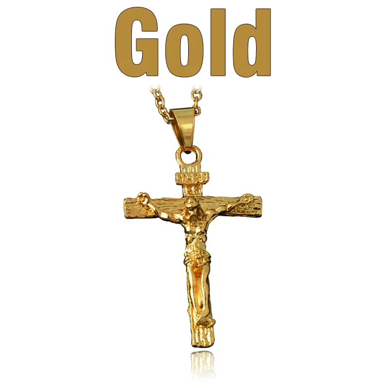 Gold MNWT крест ожерелье распятие INRI Jesus кусок кулон золото/цвет: старое серебро Нержавеющая сталь мужские цепи католические украшения подарки - Окраска металла: Gold