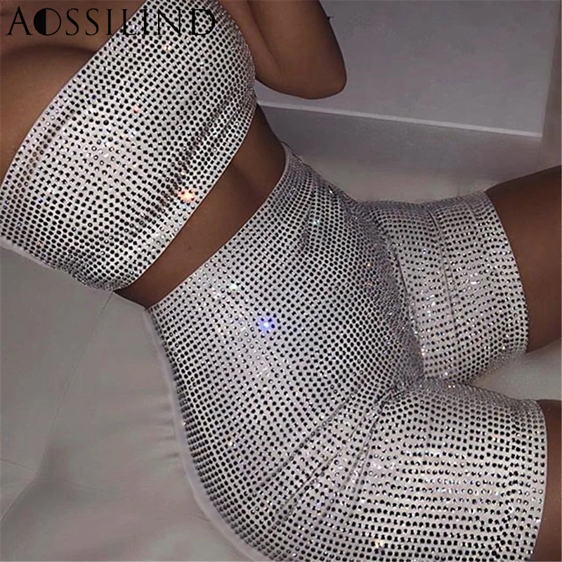 Женский комплект из двух предметов AOSSILIND Топ без бретелек и шорты лето 2019 |