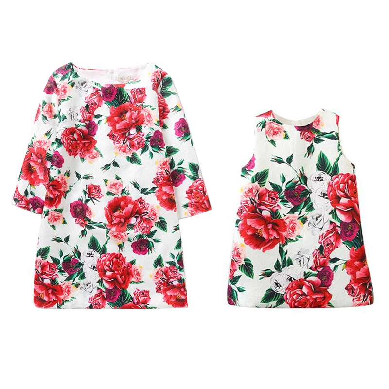 Spring 2019 New Rose Flower Jacquard children short sleeve dress Wholesales Kids Casual Dresses European and American Style | Детская