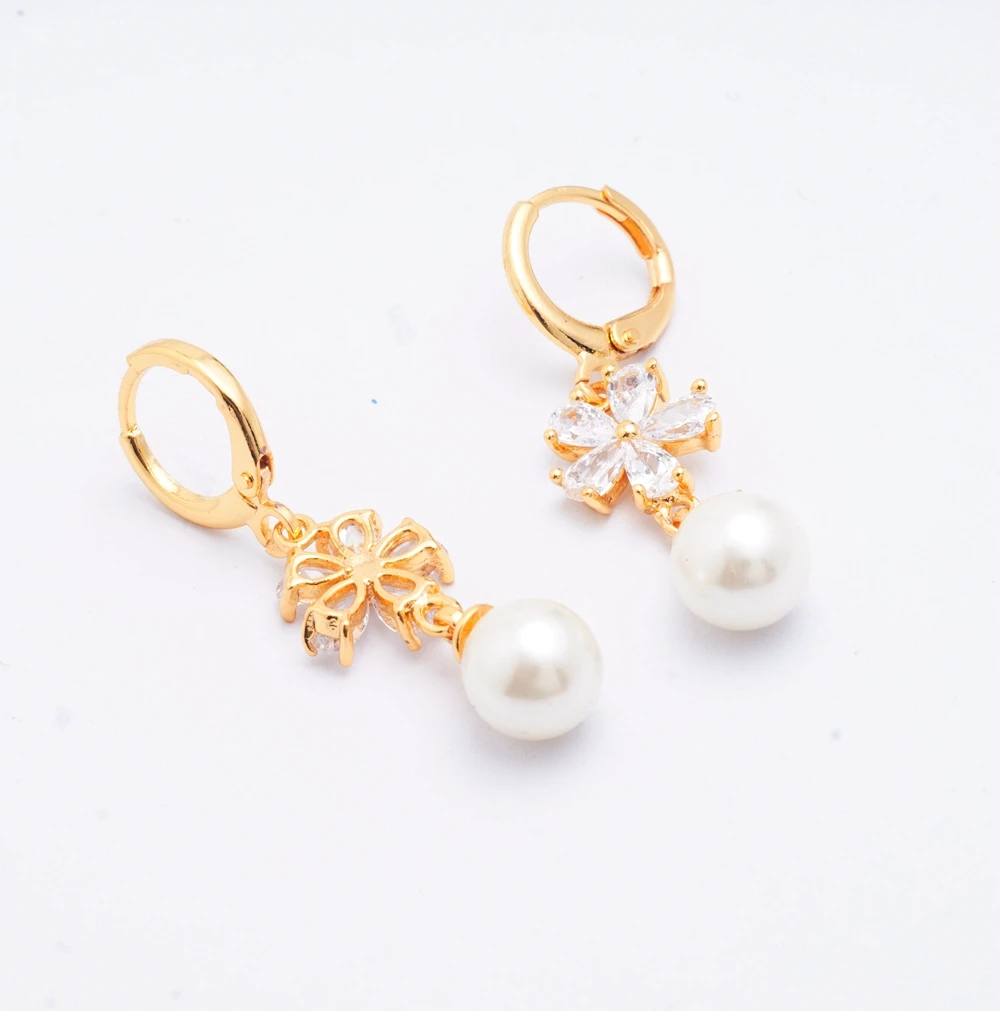 Yunkingdom NEW arrive eardrop ball Simulated pearl yellow gold color link earrings for women K1380|link earrings|earrings forearrings |