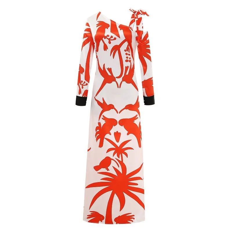 Большие размеры элегантные женские модные длинные рукава с принтом Макси