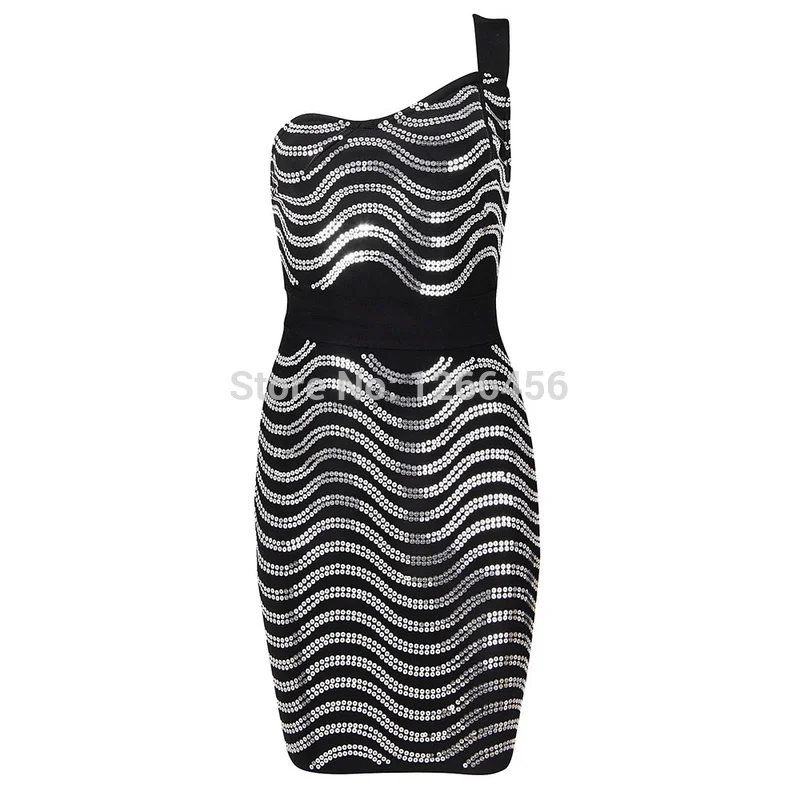 Bqueen 2017 новое черное Бандажное платье с блестками на одно плечо | Женская одежда