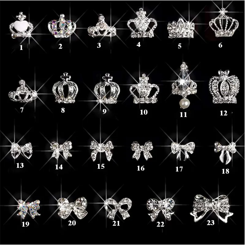 Сплав 3d Стразы для ногтей Корона галстук-бабочка плоская задняя часть кончик