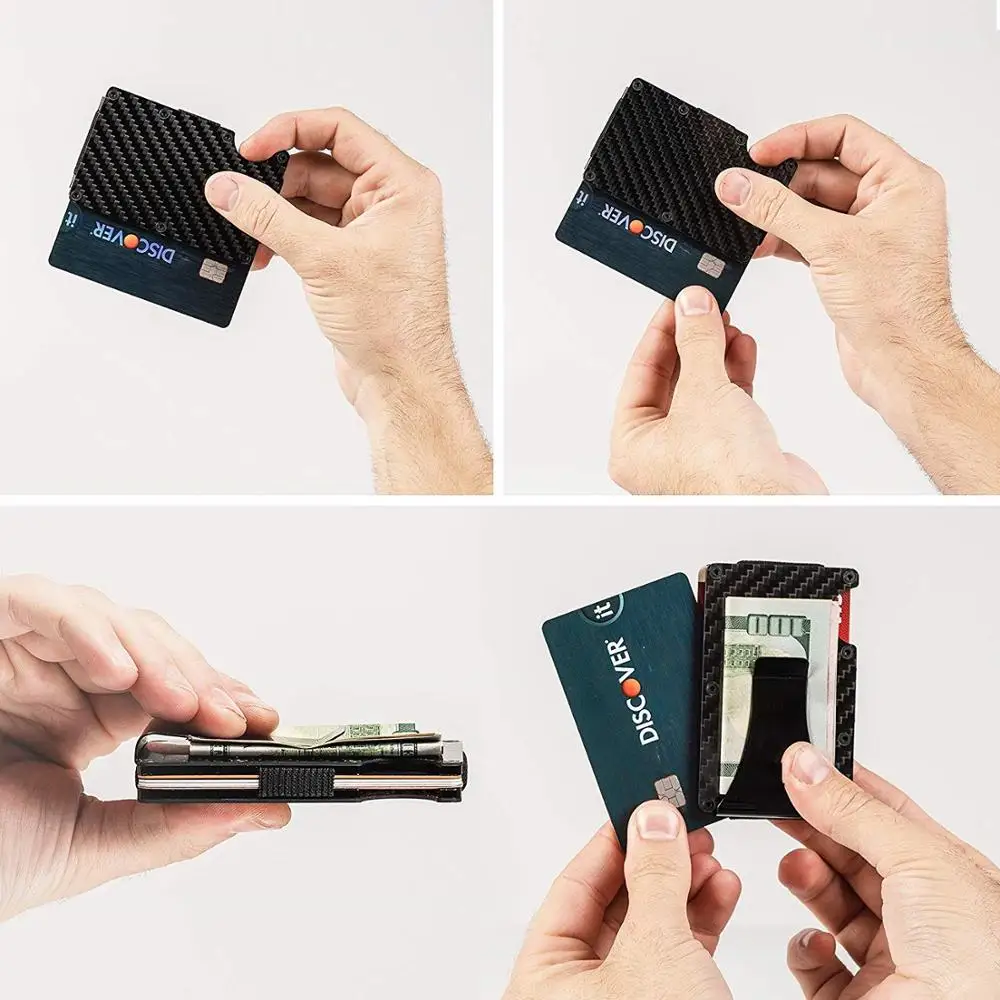 Тонкий держатель для кредитных карт из углеродного волокна металлический