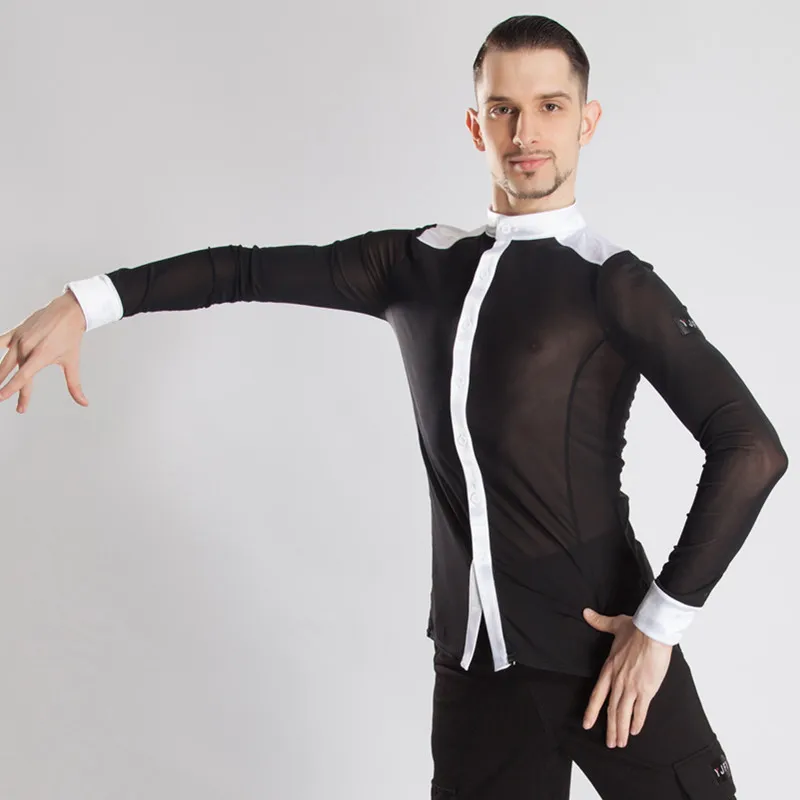 Рубашка мужская для латиноамериканских танцев газовая блузка с длинным рукавом