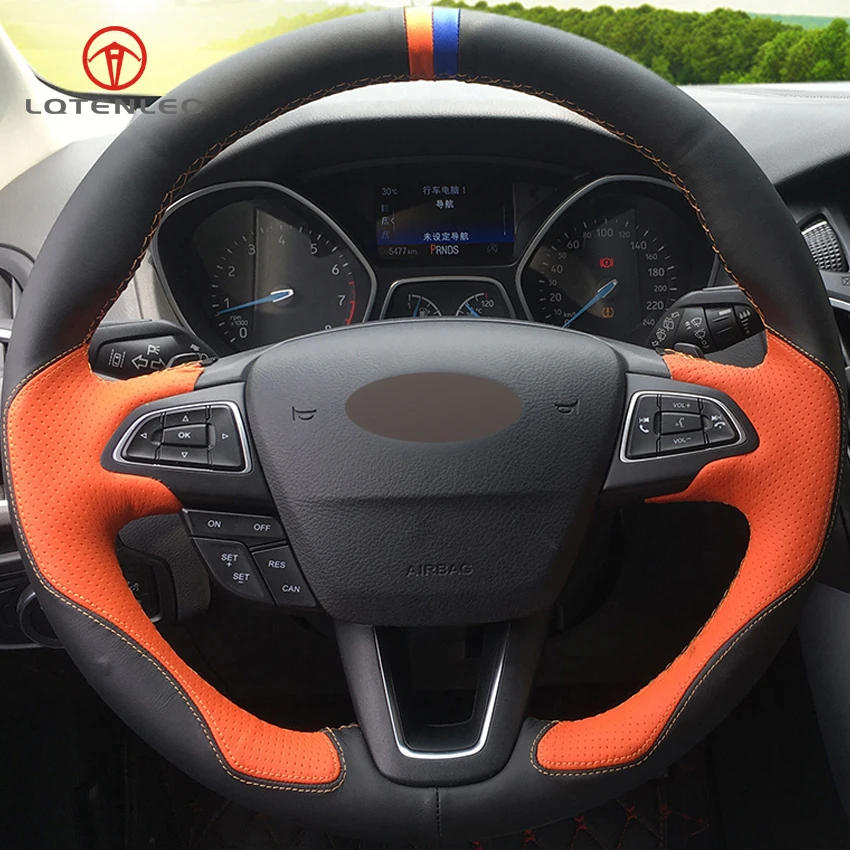 LQTENLEO черный оранжевый кожаный чехол на руль для Ford Focus 3- Kuga Escape C-MAX Ecosport- Eco sport