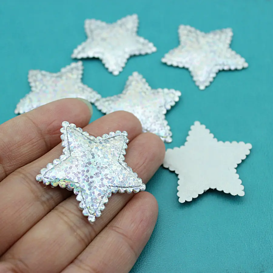 Радужная Серебристая ткань со звездами 50 шт. пятиугольные Аппликации высечки с