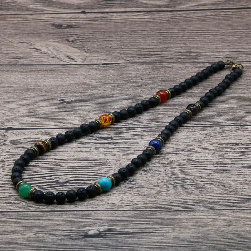6mm chakra Винтажное рустикальное мужское ожерелье из бисера натуральный камень лавы Чокер Ожерелье для мужчин/женщин этническое ювелирное изделие подарок для Него SU-11 - Окраска металла: 6mm chakra