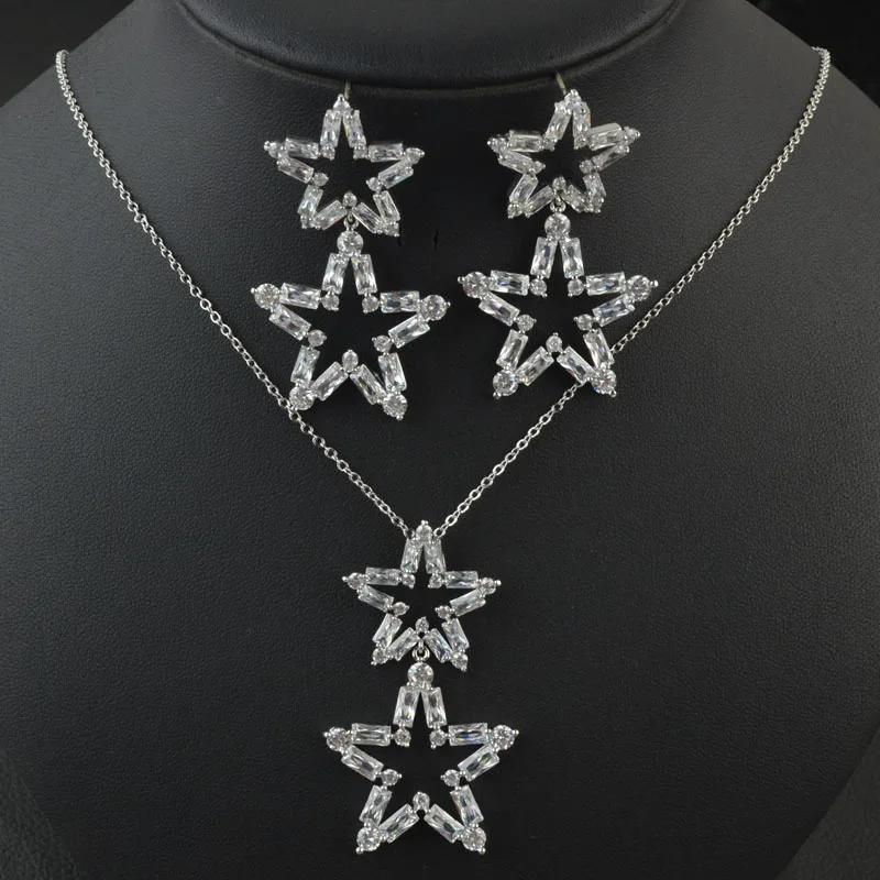 Сверкающие шины double star фирменного дизайна AAA циркон набор украшений для женщин