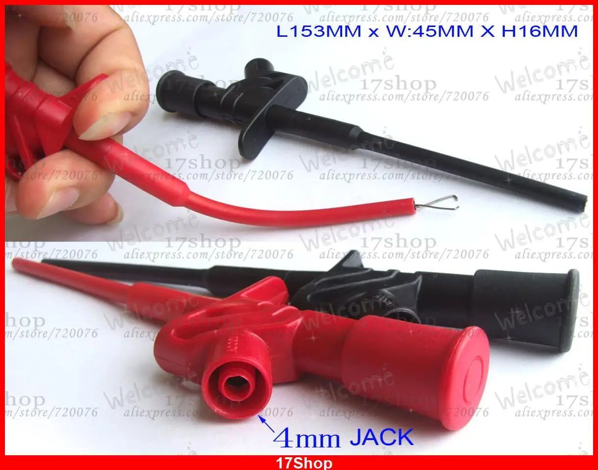 

2PC 1000V 10A Spring Loaded Test Hook Clip liers Test Probes for 4mm banana plug