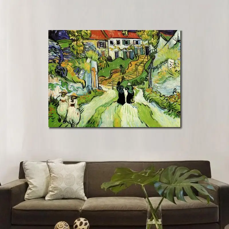 Деревенская улица и ступени в вере с фигурками Винсента Ван Гога картина маслом