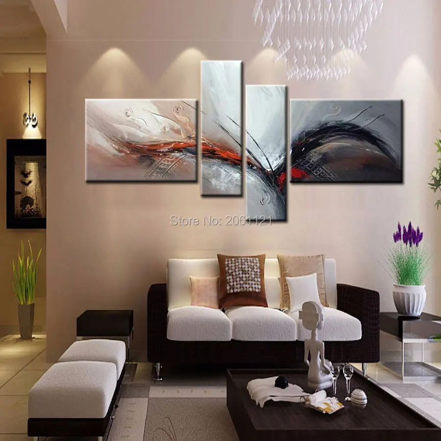 Картина абстрактная на стену с изображением птиц 4 шт. | Дом и сад