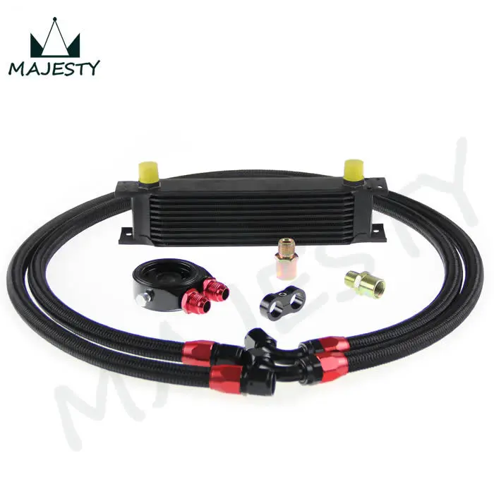 

10 ROW AN10 UNIVERSAL ENGINE TRANSMISSION OIL COOLER + FILTER KIT BLACK