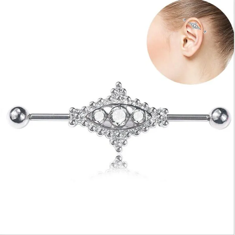 

New Hot Stainless Steel Ear Bone Nail Piercing White Crystal Stud Earring Body Jewelry BarBell Ear Tunnel Fashion jewelry Gifts