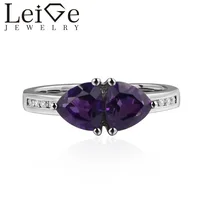 925 Silver Real Amethyst Ring Trillion Cut Double Stone Purple Gemstone Wedding Rings for Women February birthstone
