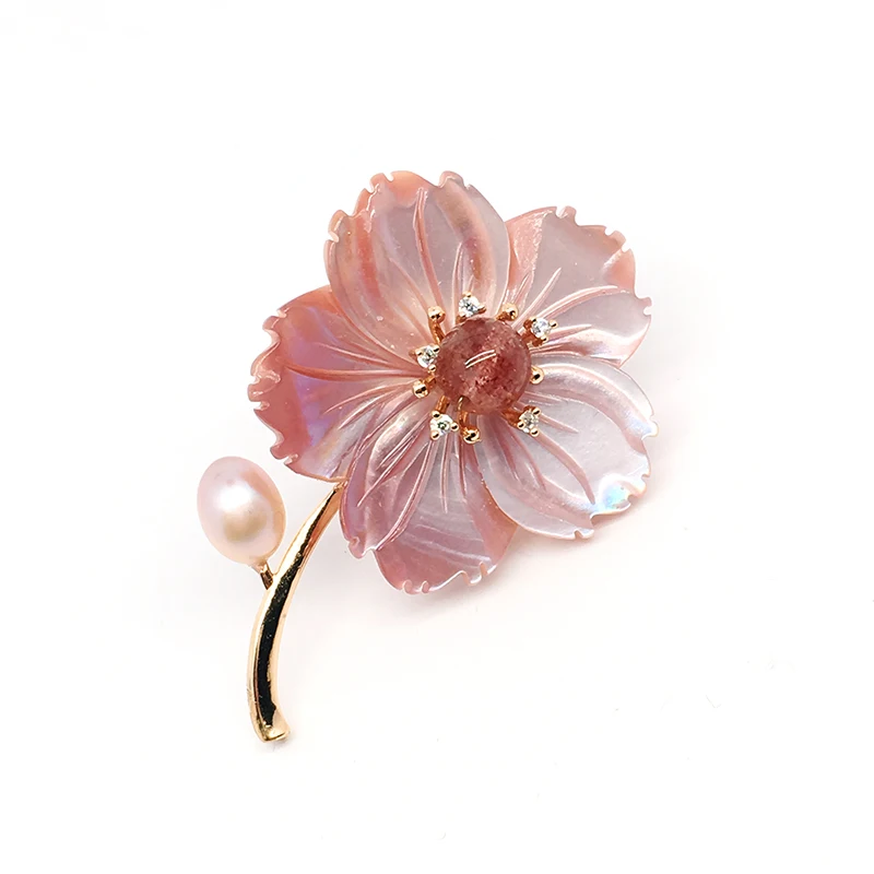 La MaxZa Flower Brooches Jewelry Romantic Freshwater Pearls Brooches Women Fashion Trendy Christmas Gift Handmade XZ2002 - Окраска металла: Base Pink