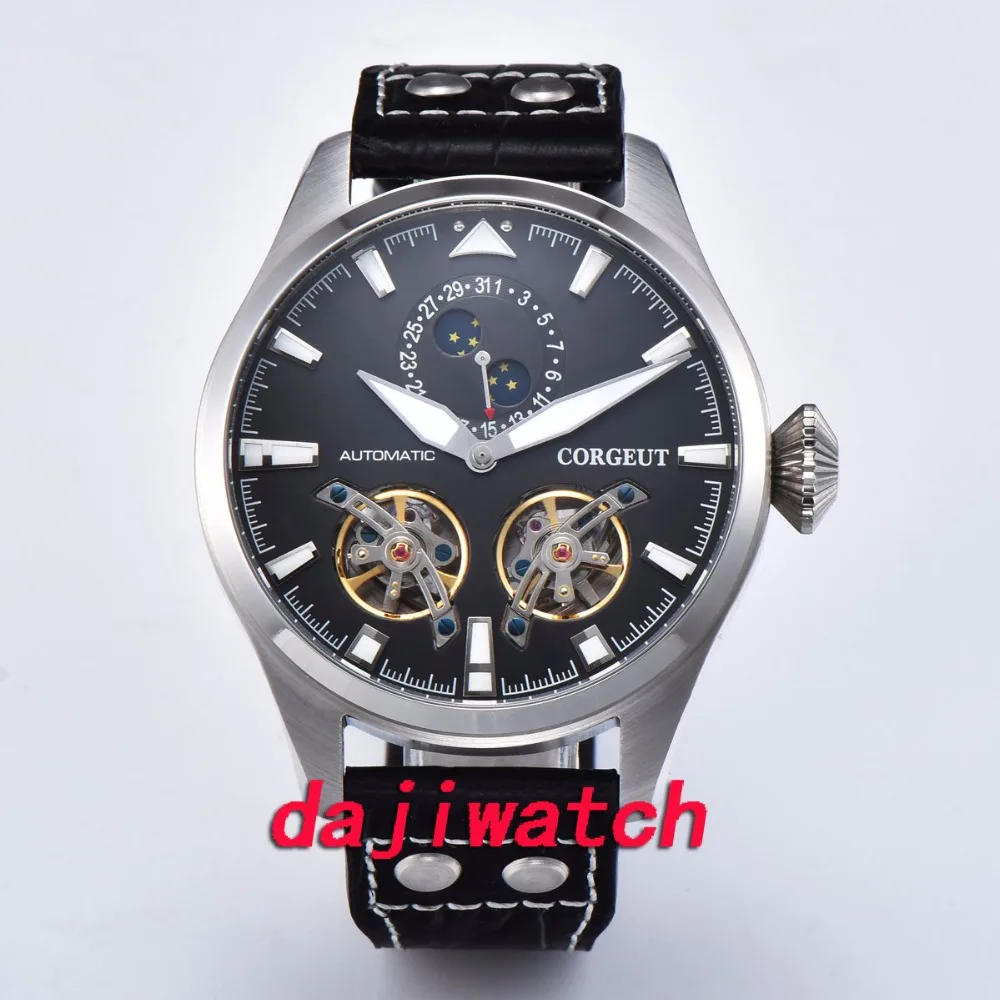 Corgeut 47 мм Чехол Мужские часы Скелет автоматические часы PVD запас хода Tourbillon Мужские механические часы мужские часы подарок