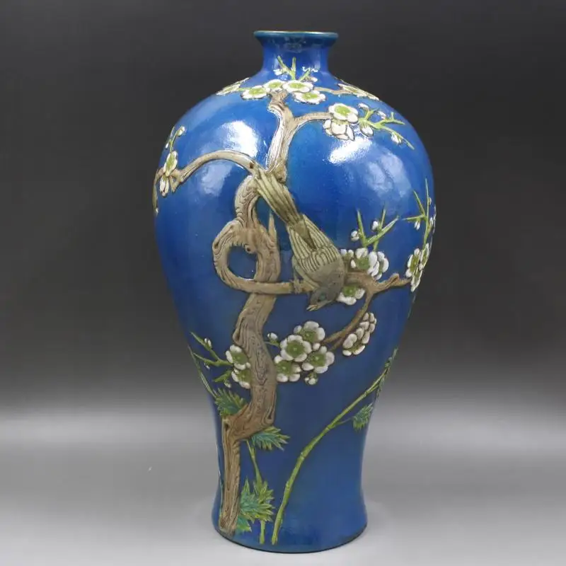 

Антикварная фарфоровая ваза QingDynasty, синяя поплавок, резьба, Пастельная бутылка, ручная роспись, коллекция и украшение, бесплатная доставка