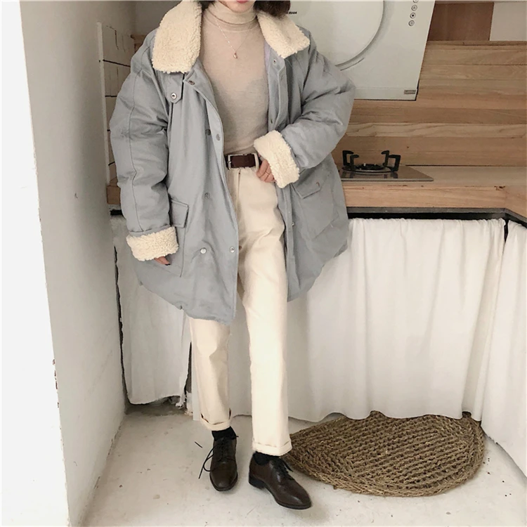 Длинная зимняя одежда женское хлопковое пальто с длинным рукавом плотное