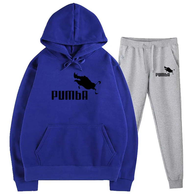 blue 1 Новая мода Pumba(Пумба) свитер с капюшоном Для мужчин/Для женщин толстовки с капюшоном для девочек+ спортивные штаны, костюмы осень-зима флисовый пуловер с капюшоном - Цвет: blue 1