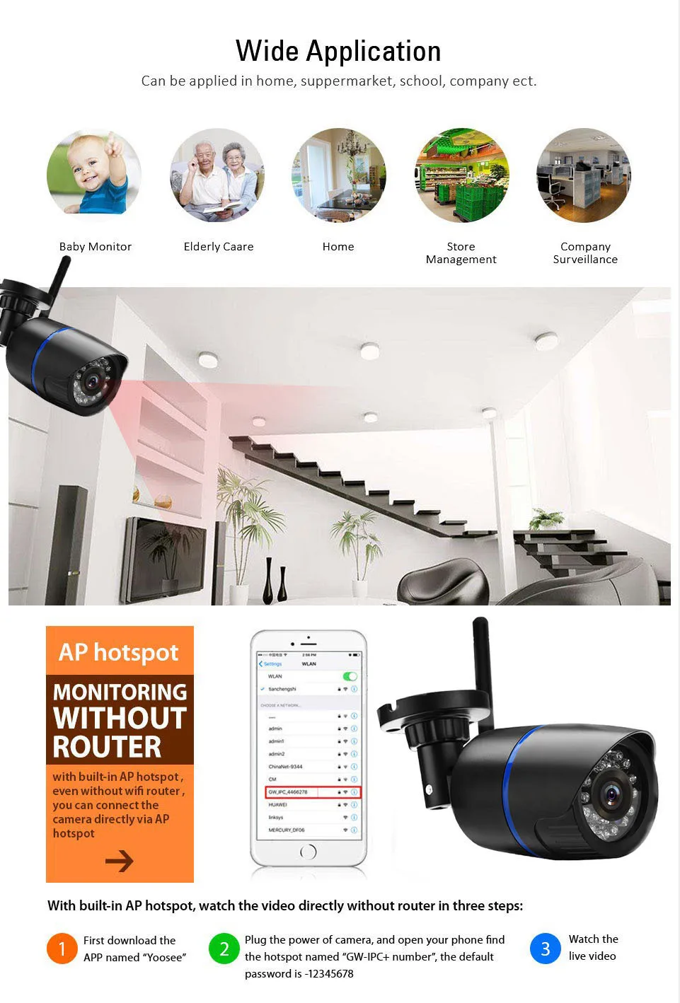 Наружная wifi камера 1080P 720P ONVIF Беспроводная P2P CCTV цилиндрическая ip-камера Водонепроницаемая аудио запись слот для карты SD Yoosee App