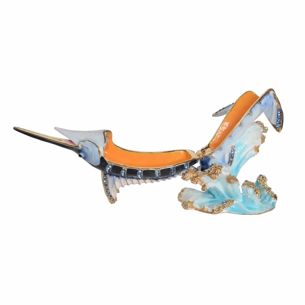 

Blue Marlin Fish Jeweled Trinket Jewelry Box Nautical Figurine Vintage Decoration Ring Holder Creative Gifts