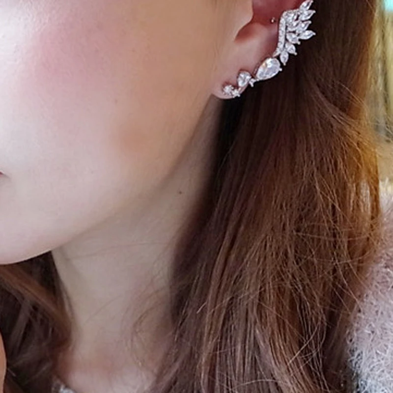 Сладкий Кристалл Rhinestone клип на уши цвета: золотистый, серебристый Цвет цветок уха манжеты Обёрточная Бумага серьги для Для женщин Свадебные украшения высокое качество
