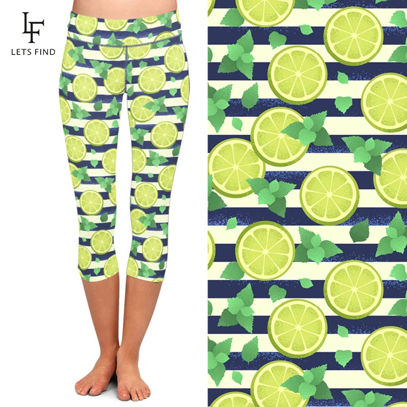 Леггинсы LETSFIND женские с принтом лимона эластичные мягкие удобные брюки-Капри из