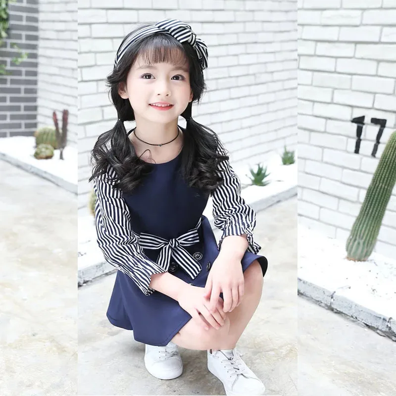 Детские платья с длинными рукавами на весну-осень 2018 детские в полоску для