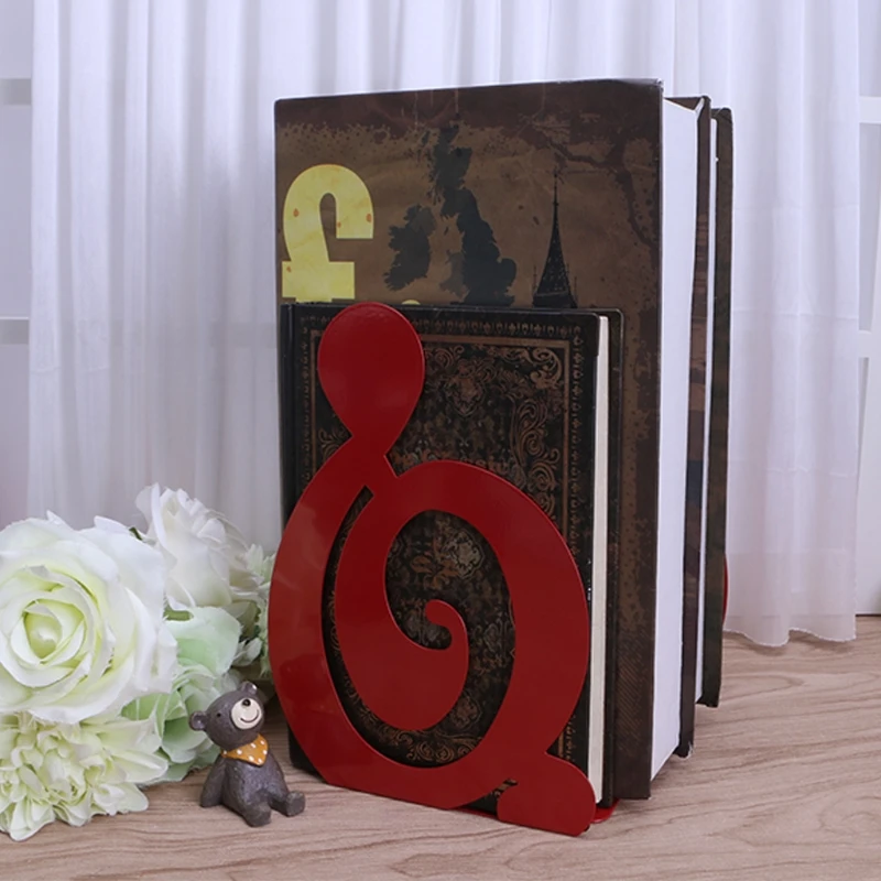 

2Pcs Musical Note Metal Bookends Iron Support Holder Desk Stands For Books Black/Red C26