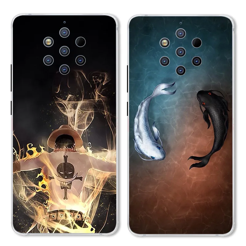 Мультяшная кошка и рыба чехол для Nokia 9 PureView TPU окрашенный мобильный телефон