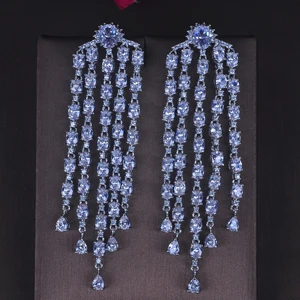 platinum plated Hibrid, очаровательные, желтые, зеленые, прозрачные, кубические, Zirocnia, для женщин, невесты, висячие серьги с кисточками, висячие серьги, серьги, женские серьги, Мода, E-702 - Окраска металла: platinum plated