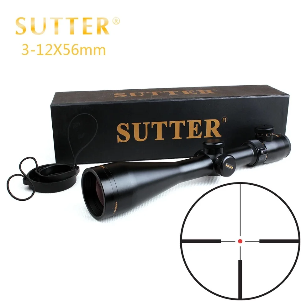 SUTTER 3 12X56 прицел R12 стекло травление сетка Красная подсветка сторона Параллакс