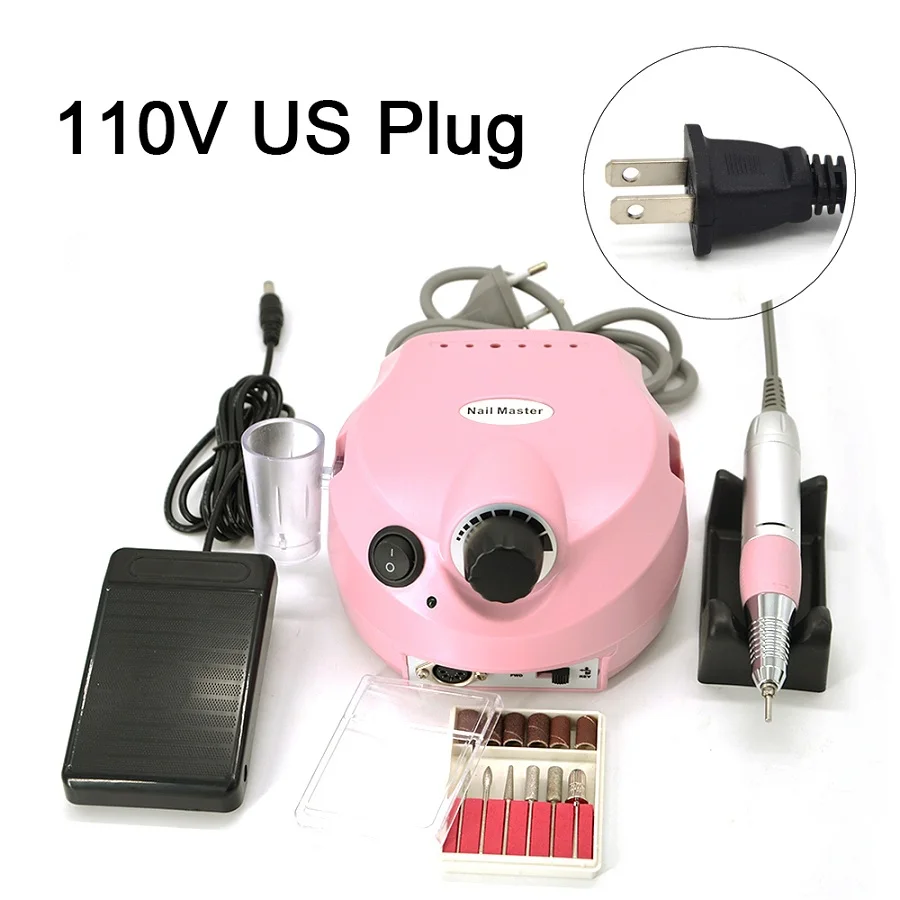 Pink US plug 110/220V 35000 об/мин Pro Электрический Фрезер для ногтей, фрезер сверло файл маникюрный набор салон домашний комплект инструментов для маникюра - Цвет: Pink US plug
