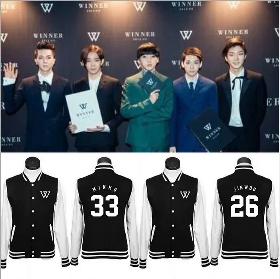 2018 New kpop WINNER exo same paragraph Korean baseball uniform fleece jacket coat lovers k-pop Hoodies k pop Sweatshirts men | Женская