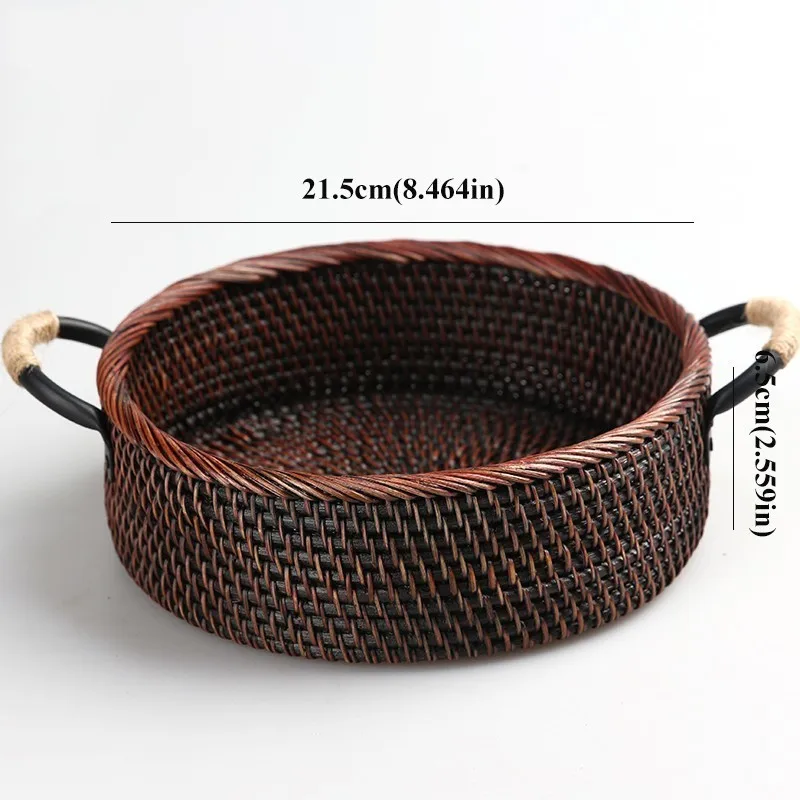 21.5X6.5L063round Плетеная ротанговая плетеная корзина ручной работы, Соломенная Корзина с ручкой для дома, фруктовая тарелка для еды, хлебница, органайзер для пикника, Круглый квадратный - Цвет: 21.5X6.5L063round