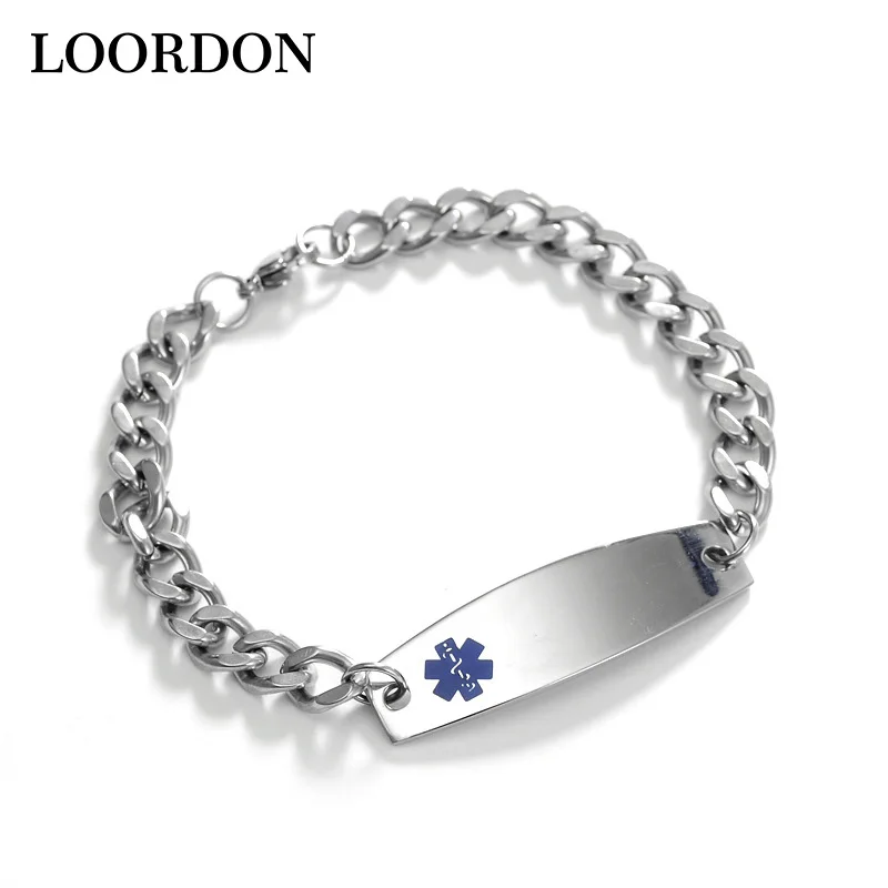 Loordon Нержавеющая сталь Спецодежда медицинская идентификатор оповещения браслет
