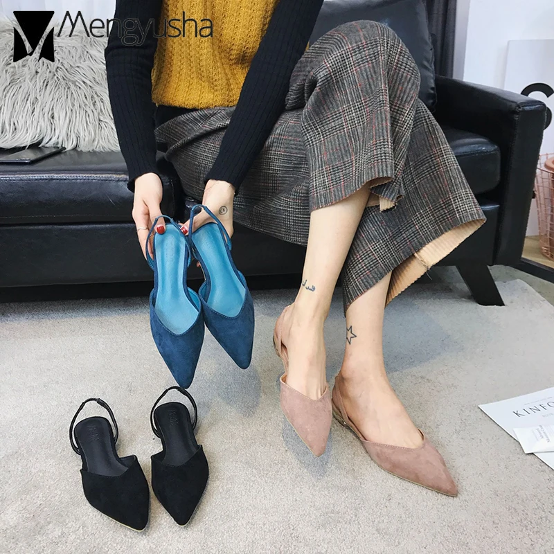 Женские туфли без задника в Корейском стиле с закрытым носком и ремешком на пятке