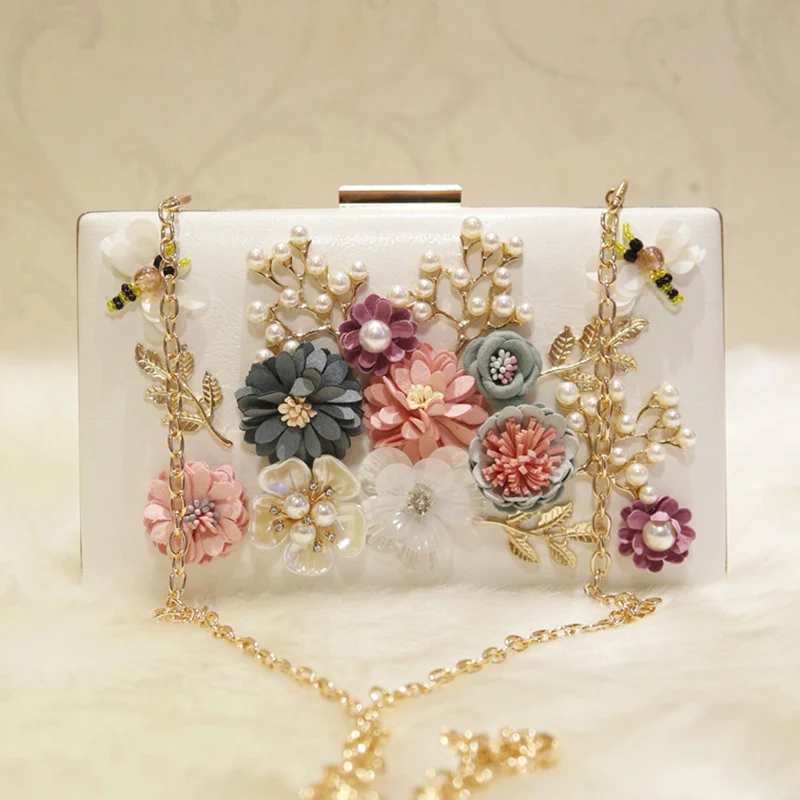 Женский Свадебный клатч ручной работы вечерние кошельки с цветами и цепочкой