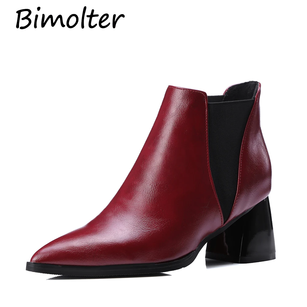 Bimolter/модные ботинки Челси из искусственной кожи на высоком каблуке с острым