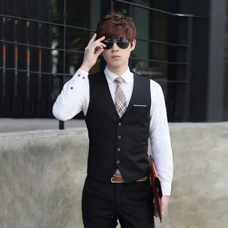 

Casual Slim Suits Vests Mens Waistcoats Fitted Colete Sleeveless Jacket Formal Dressed Wedding Blazer Vest Brand Clothing S-3XL