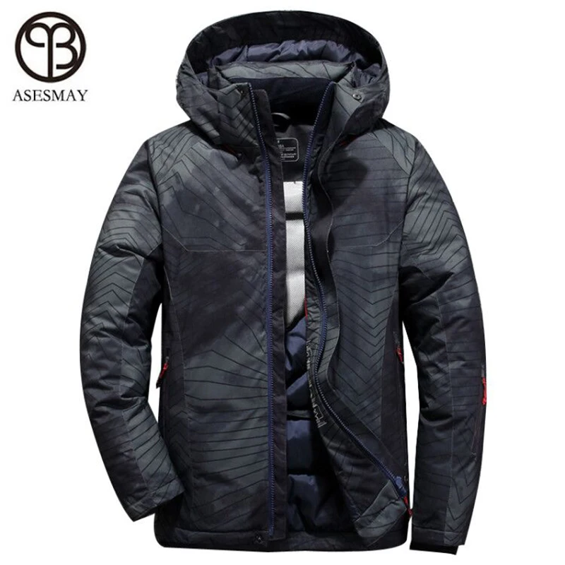 Распродажа мужская куртка Asesmay на белом утином пуху зимние теплые пуховики
