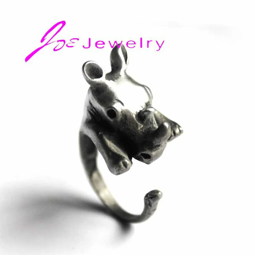 Antique silver Rhino ring 5pcs Adjustable size Animal Wrap Rings Unique wedding open pet fine Jewelry Wholesale | Украшения и