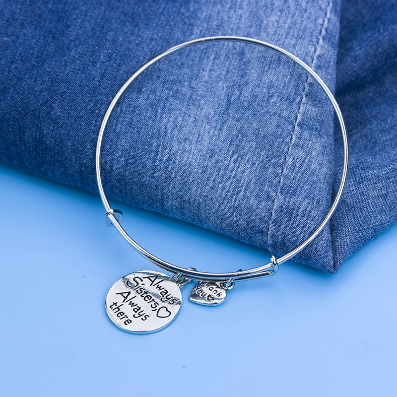 Модный браслет с надписью Always Sisters винтажный thank you серебряный сердечком и best friends