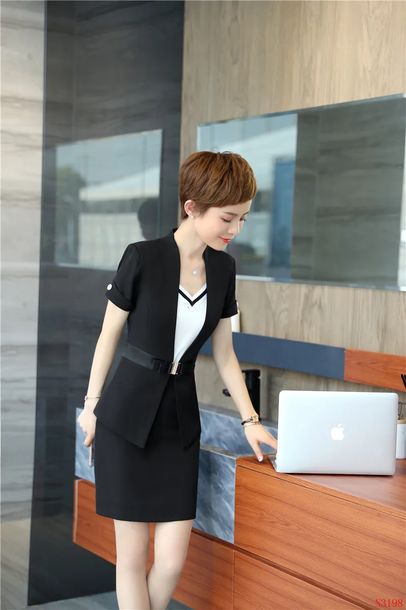 Униформа дизайн брючные костюмы с 2 шт топы и юбки для деловых женщин Дамы рабочая
