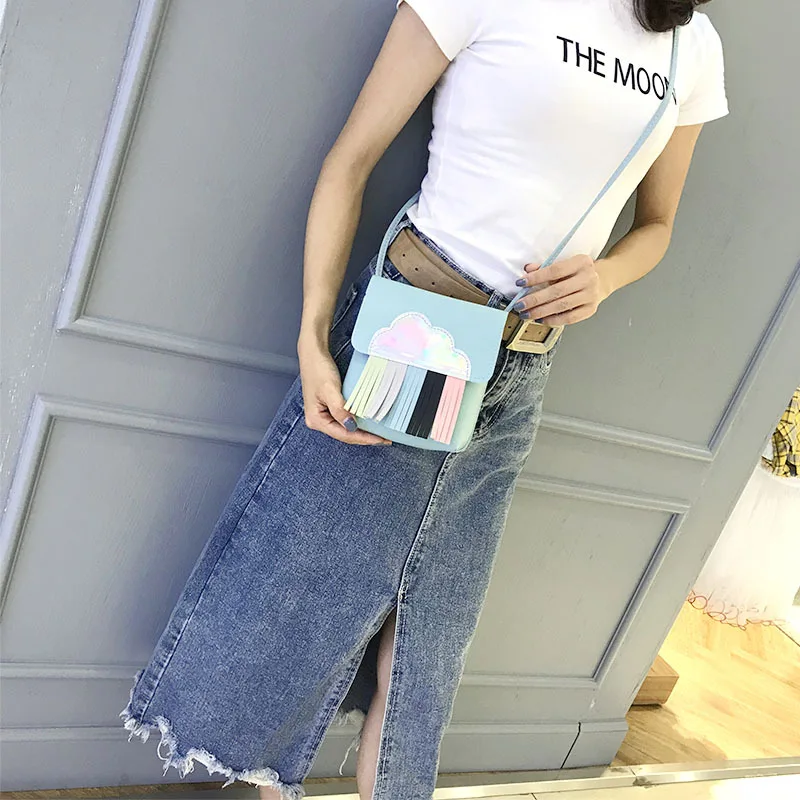 Модные женские сумки мессенджеры с лазерными облаками и кисточками 2019 Мини для