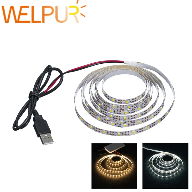 WELPUR battery 5V USB LED Strip 2835 DC LED Light Flexible 50CM 1M 2M 3M 5M white warm For TV Background Lighting Night light