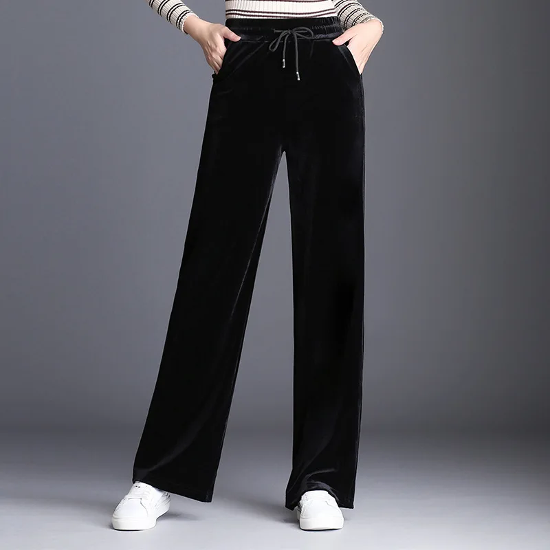 

Winter Warm Thick Women Velvet Pants High Waist Big Size Loose Casual Staight Trousers Velour Wide Leg Pants Lady 5XL 6XL