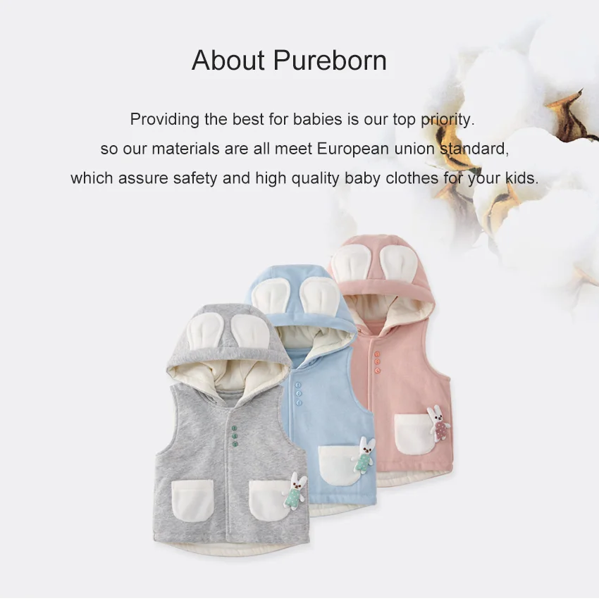 Pureborn/Детский жилет с капюшоном; Верхняя одежда; милый Повседневный детский хлопковый теплый жилет для мальчиков и девочек; осенне-весенняя одежда