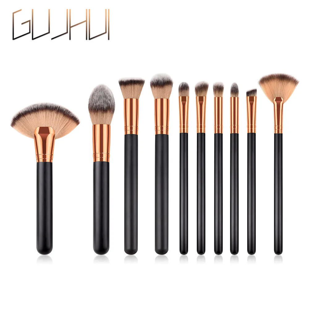 Gujhui Профессиональный Pincel de maquillaje 10 шт. модные деревянные Косметические кисти для
